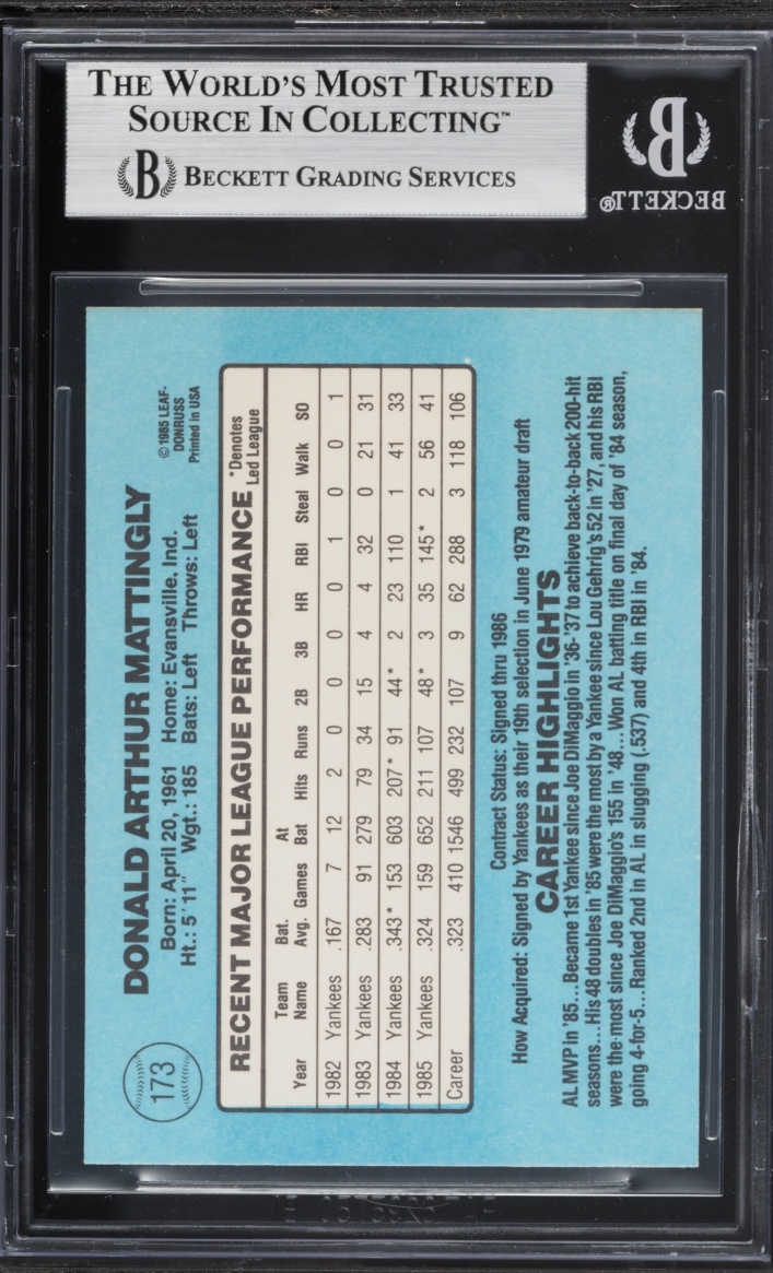 1986 Donruss Don Mattingly #173 BGS 7.5 NRMT+