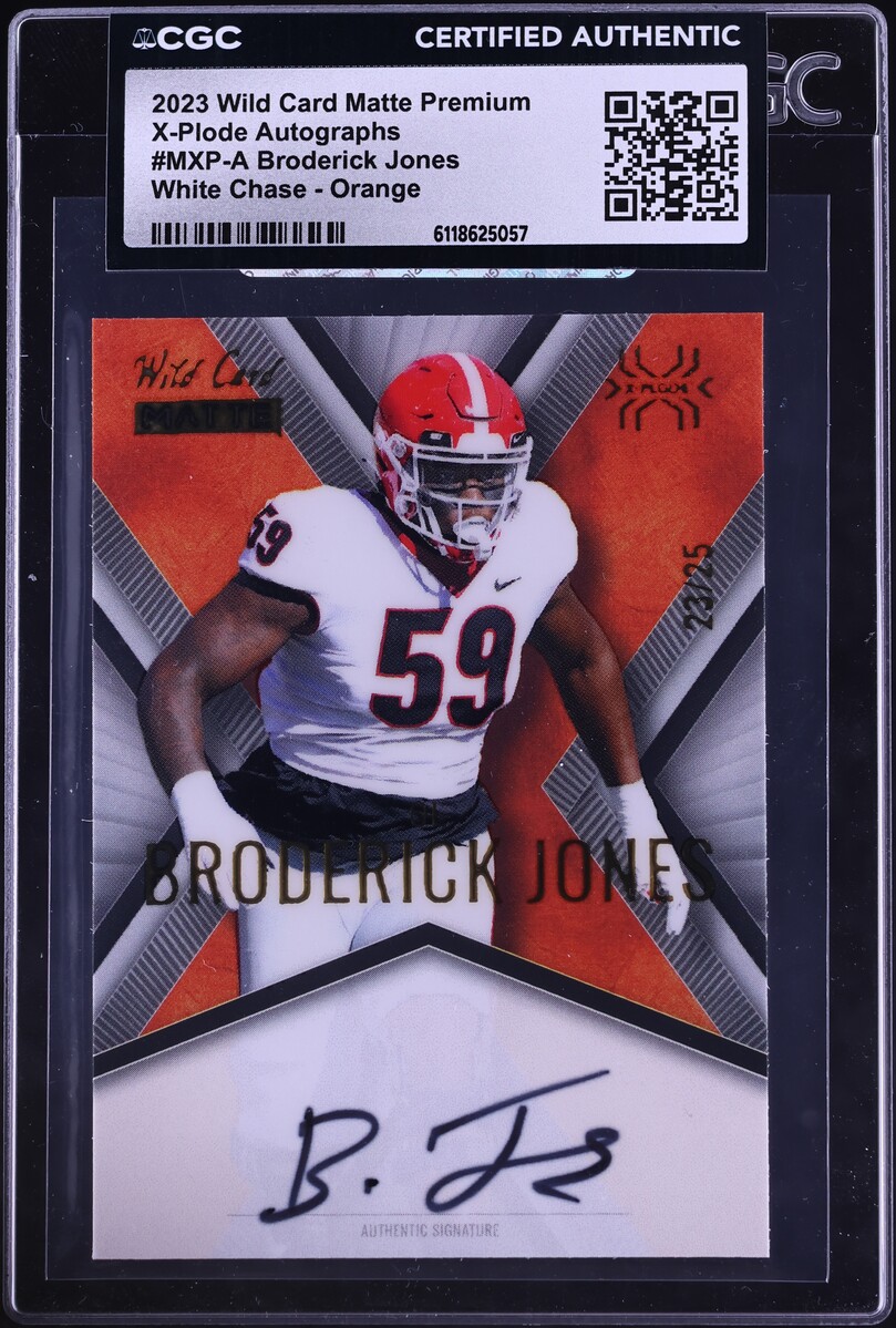 2023 Wild Card Matte Premium X-Plode White Chase Orange Broderick Jones RC AUTO /25 CGC AUTH