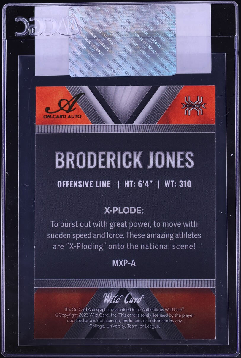 2023 Wild Card Matte Premium X-Plode White Chase Orange Broderick Jones RC AUTO /25 CGC AUTH