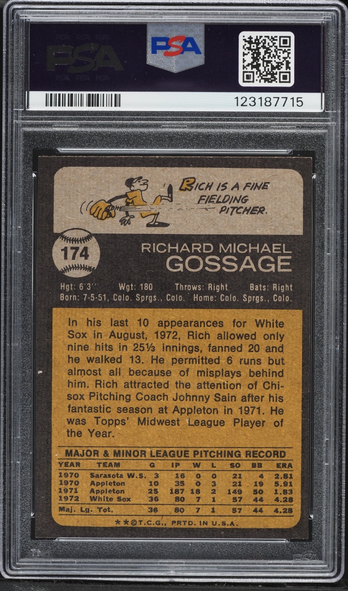 1973 Topps Rich Gossage ROOKIE #174 PSA 9 MINT