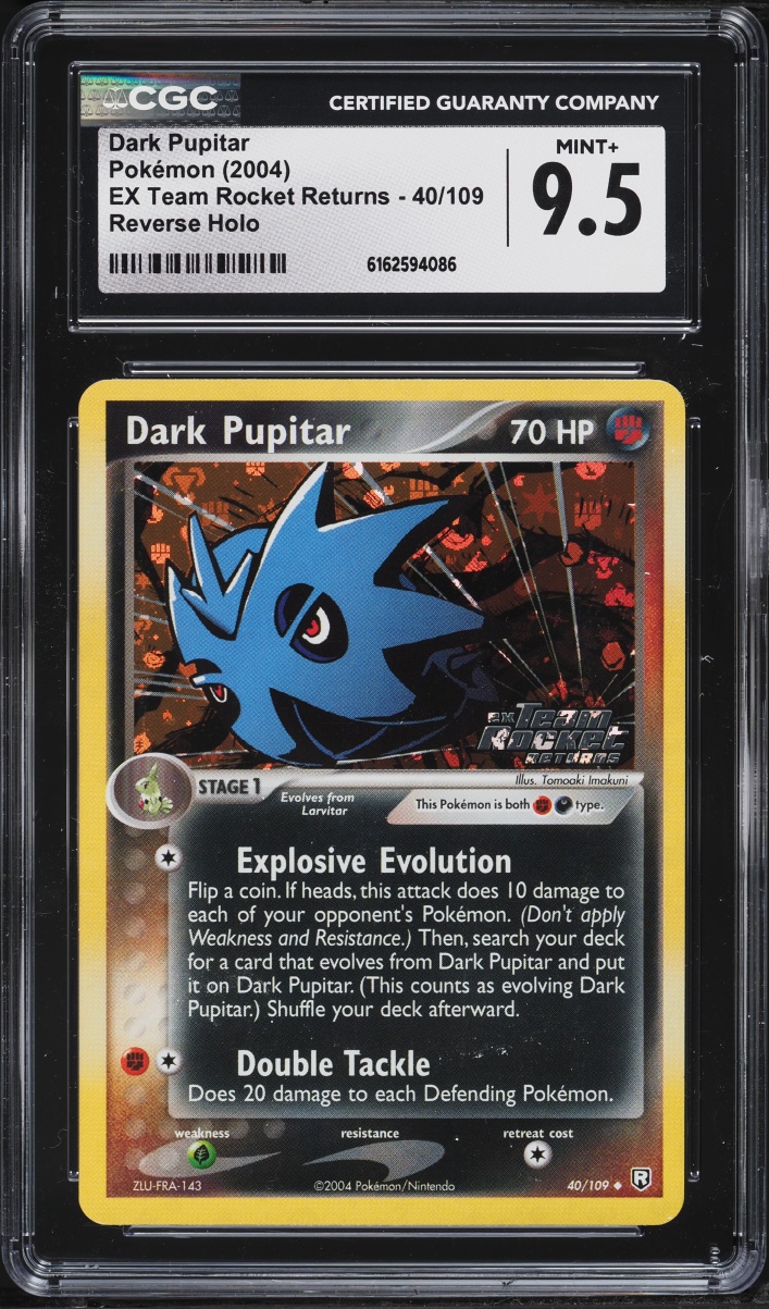 2004 Pokemon EX Team Rocket Returns Reverse Holo Dark Pupitar #40 CGC 9.5 MINT+
