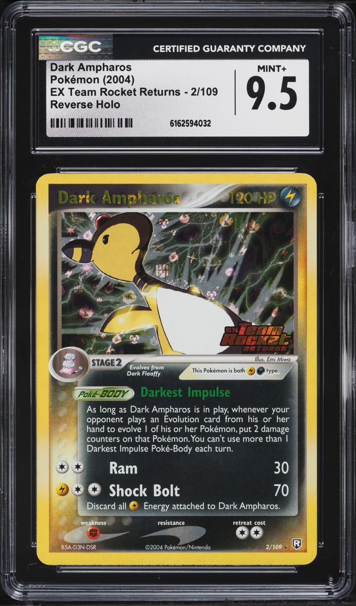 2004 Pokemon EX Team Rocket Returns Reverse Holo Dark Ampharos #2 CGC 9.5 MINT+