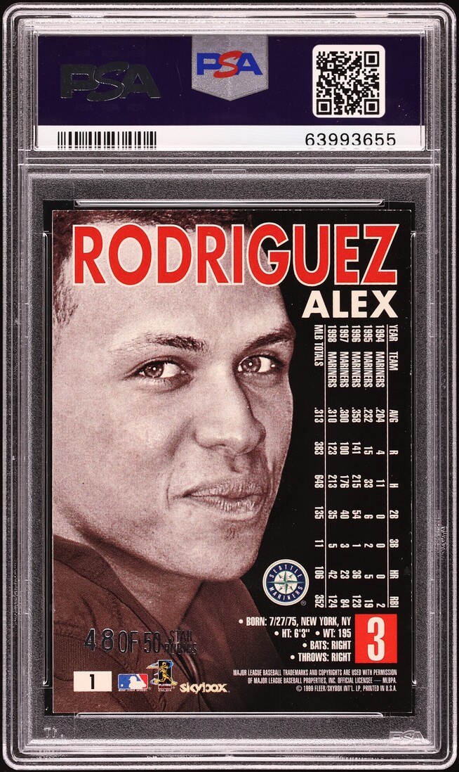 1999 Skybox Premium Star Rubies Alex Rodriguez /50 #1 PSA 6 EXMT