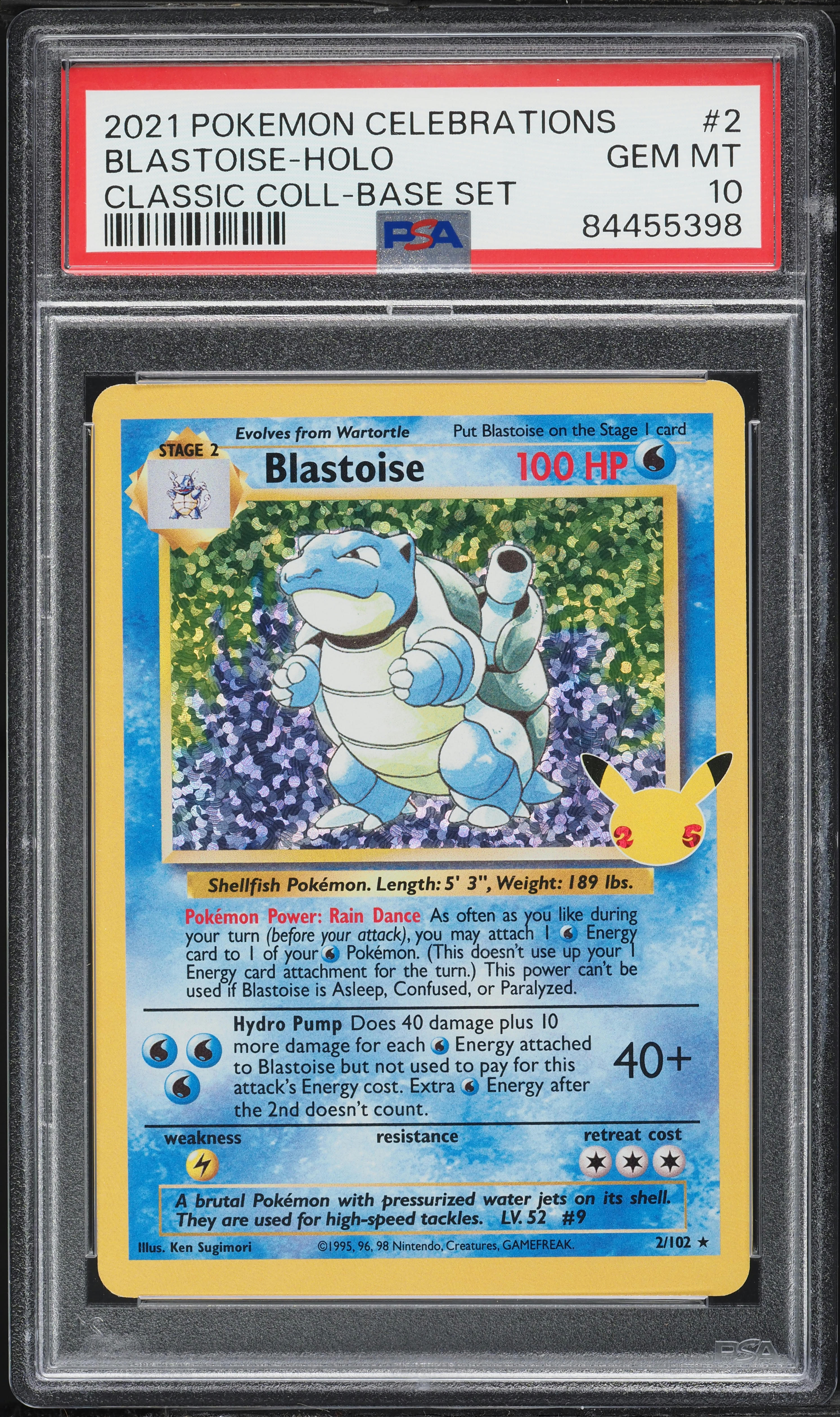 2021 Pokemon Sword & Shield Celebrations Classic Collection Holo Blastoise #2 PSA 10 GEM MINT