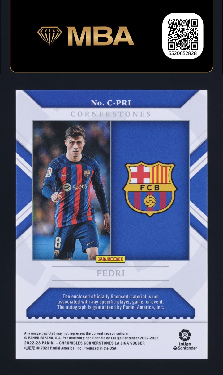 2022 Panini Chronicles Cornerstones La Liga Silver Pedri PATCH AUTO /20 MBA AUTH