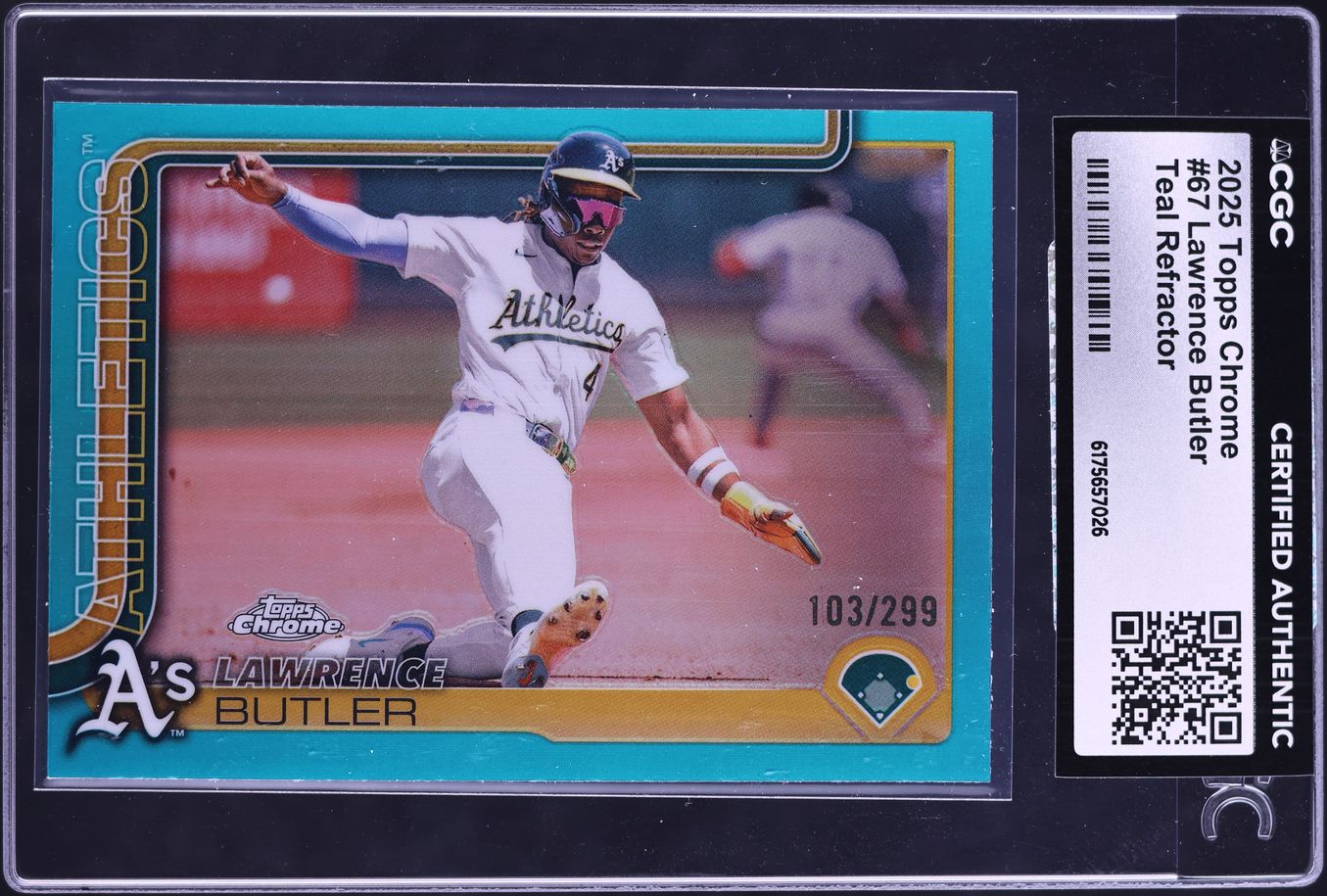 2025 Topps Chrome Teal Refractor Lawrence Butler /299 #67 CGC AUTH