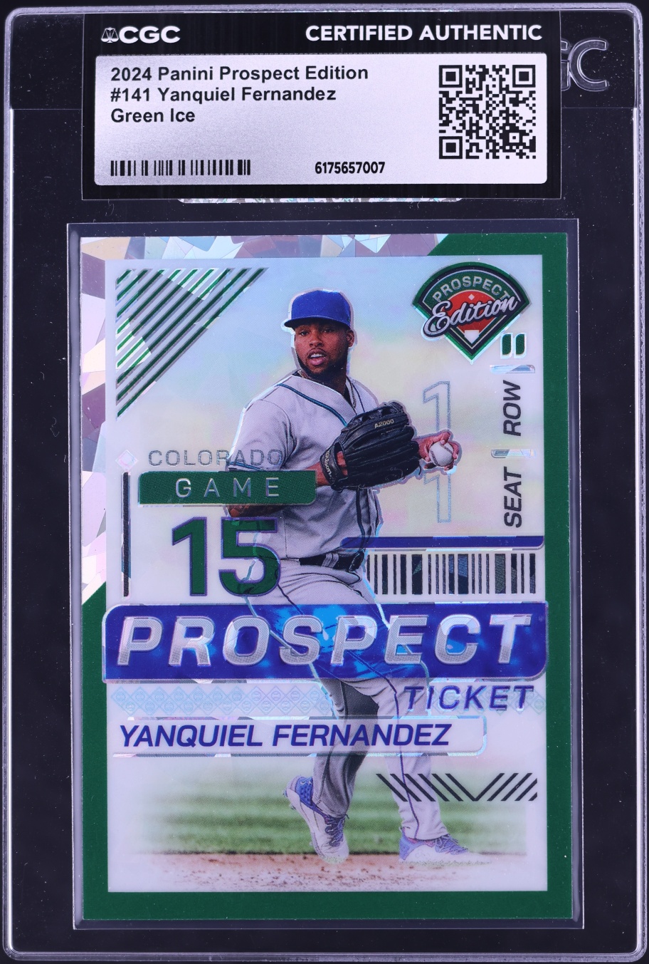 2024 Panini Prospect Edition Green Ice Prizm Yanquiel Fernandez ROOKIE /99 #141 CGC AUTH