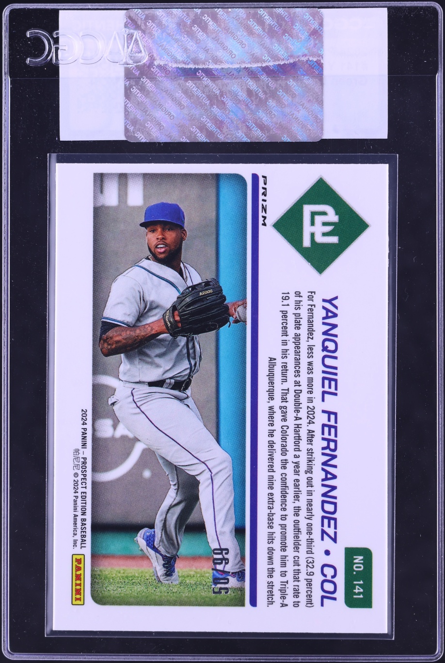 2024 Panini Prospect Edition Green Ice Prizm Yanquiel Fernandez ROOKIE /99 #141 CGC AUTH