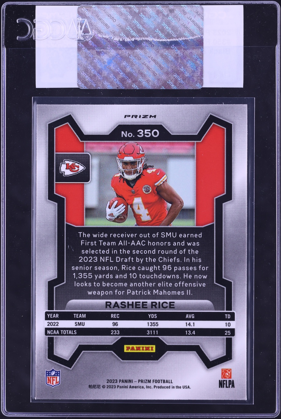 2023 Panini Prizm Black & White Checker Rashee Rice ROOKIE #350 CGC AUTH