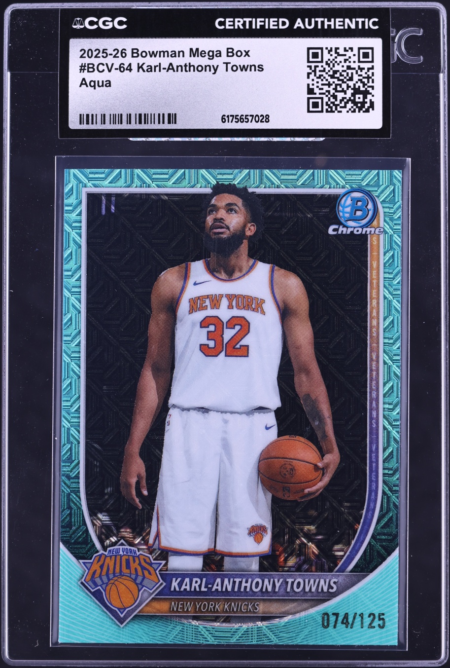 2025 Bowman Chrome Mega Box Aqua Karl-Anthony Towns /125 #BCV-64 CGC AUTH