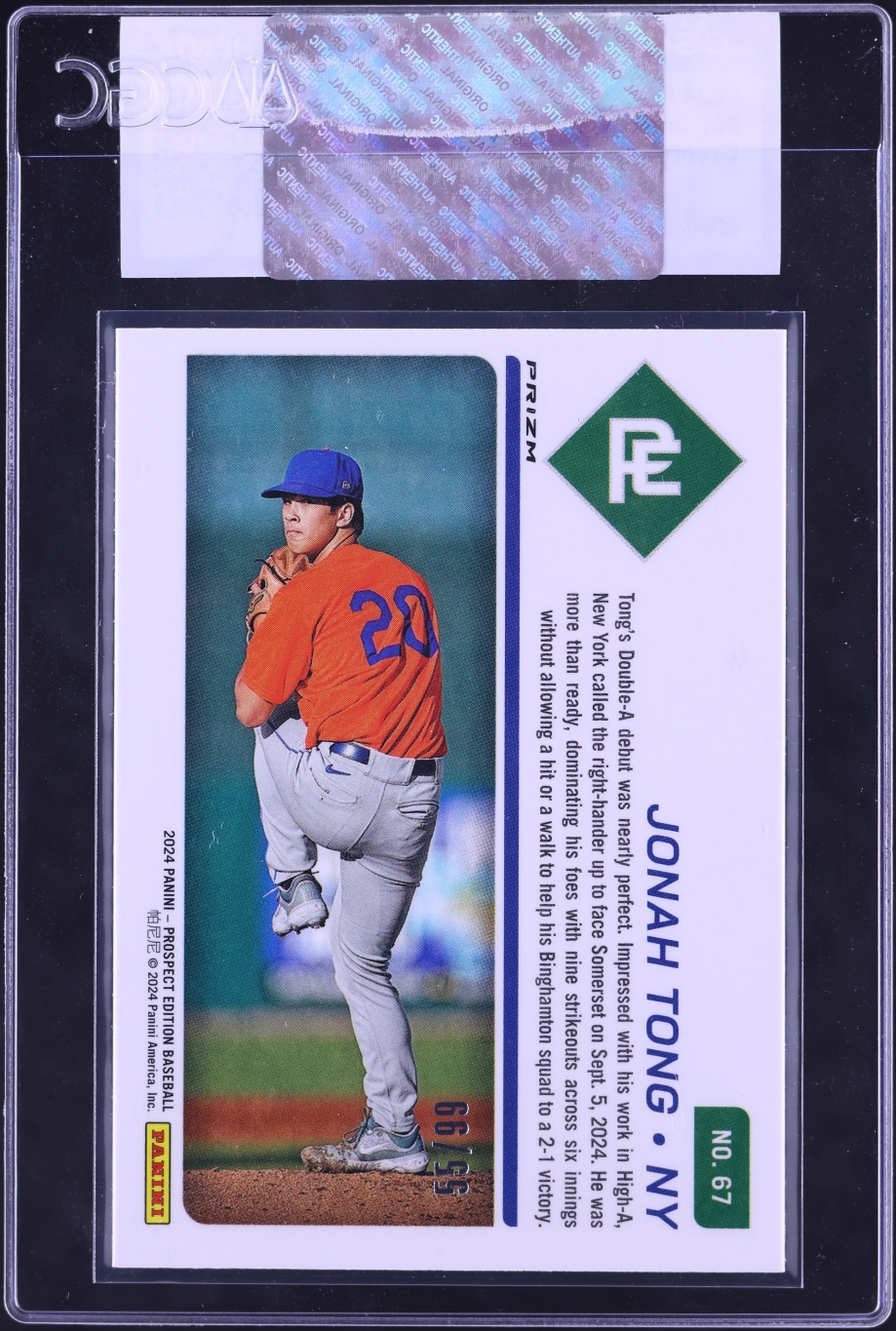 2024 Panini Prospect Edition Green Ice Jonah Tong /99 #67 CGC AUTH