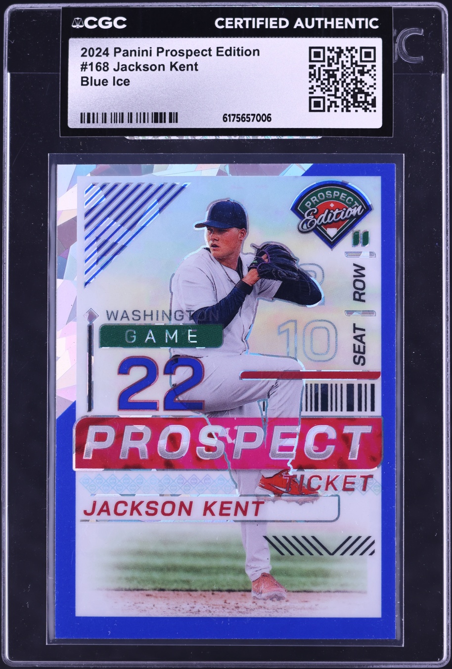 2024 Panini Prospect Edition Blue Ice Prizm Jackson Kent ROOKIE /299 #168 CGC AUTH