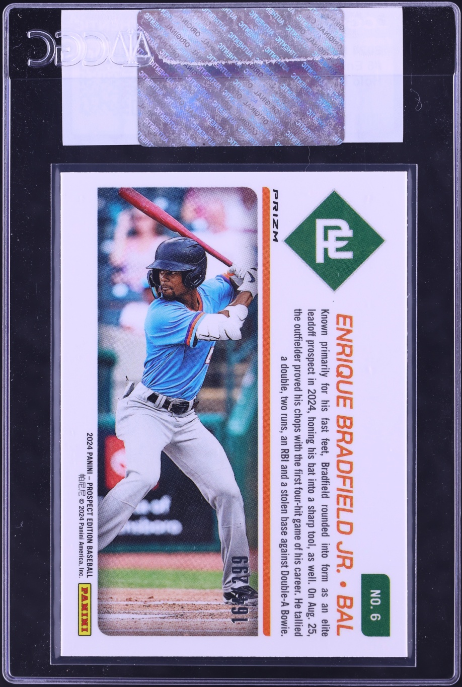 2024 Panini Prospect Holo Blue Ice Prizm Enrique Bradfield Jr. PROSPECT /299 #6 CGC AUTH