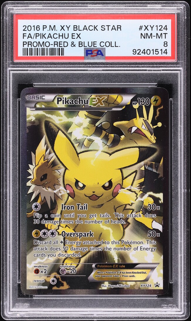 2016 Pokemon XY Promo Red & Blue Collection Full Art Pikachu EX #XY124 PSA 8 NM-MT