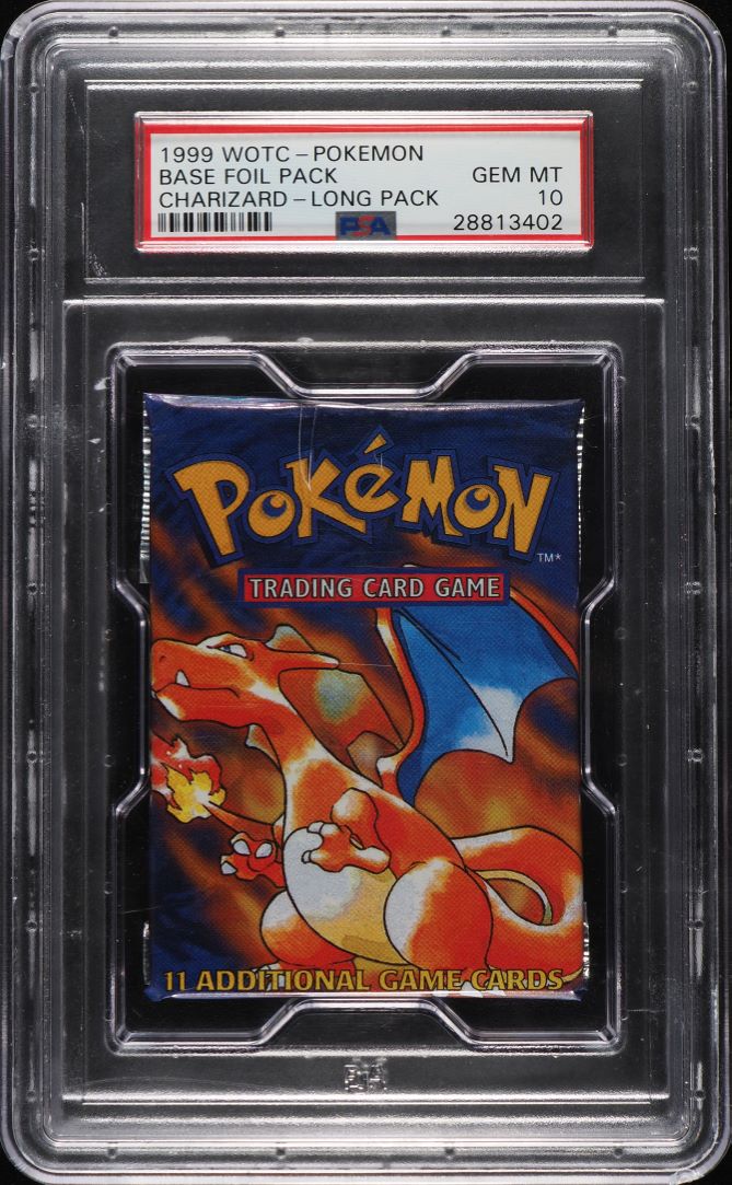 1999 Pokemon Base Set Long Crimp Booster Pack Charizard Art PSA 10 GEM MINT