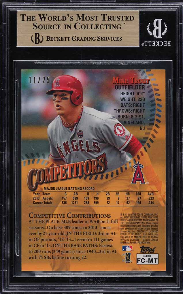 2014 Finest Competitors Gold Refractor Mike Trout /25 #FCMT BGS 9.5 GEM MINT - Photo 2