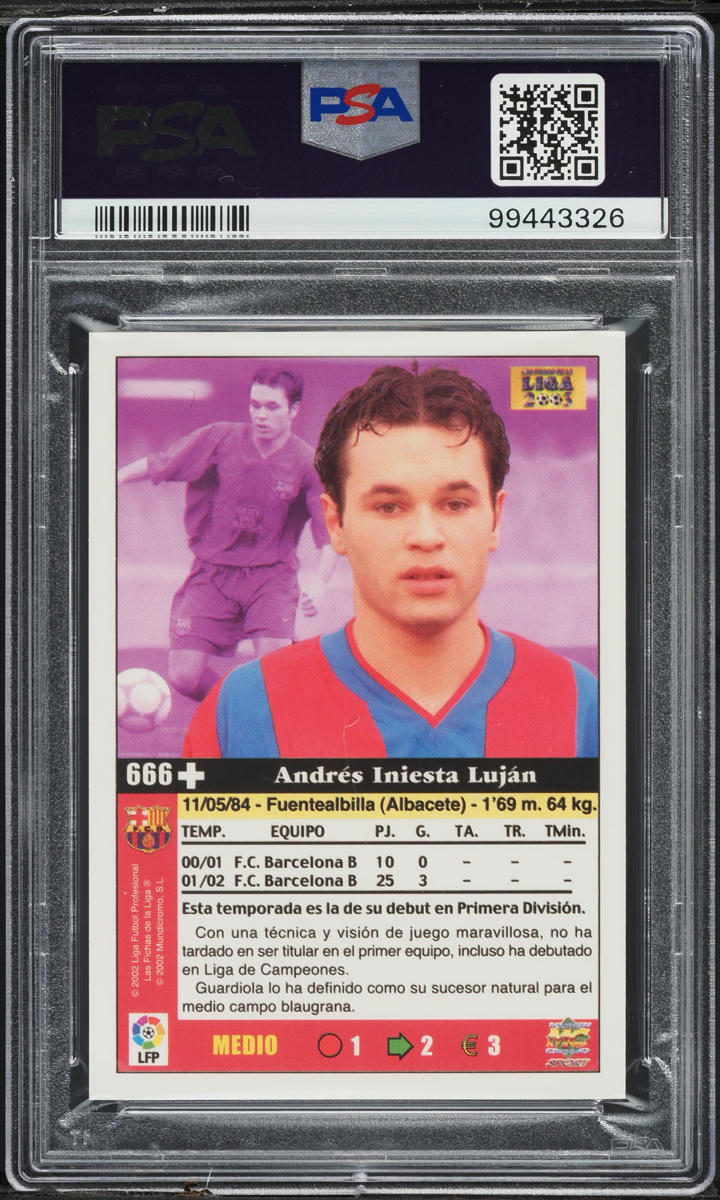 2002 Mundi Cromo Liga Andres Iniesta Lujan ROOKIE #666 PSA 4 VGEX