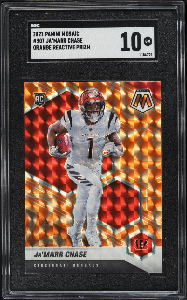 2021 Panini Mosaic Orange Reactive Prizm Ja'Marr Chase ROOKIE #307 SGC 10 GEM MINT