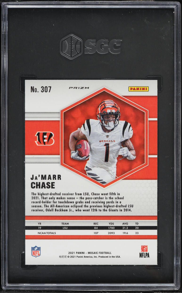 2021 Panini Mosaic Orange Reactive Prizm Ja'Marr Chase ROOKIE #307 SGC 10 GEM MINT
