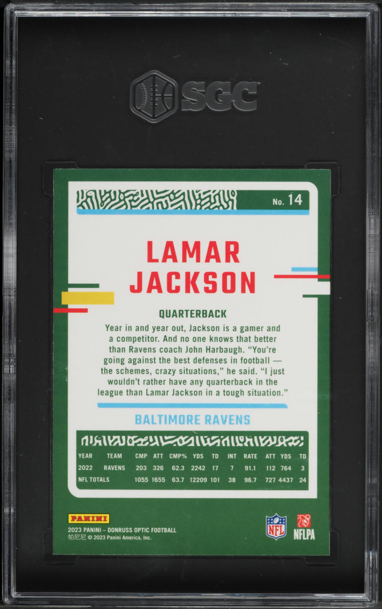 2023 Donruss Optic Lamar Jackson #14 SGC 9 MINT
