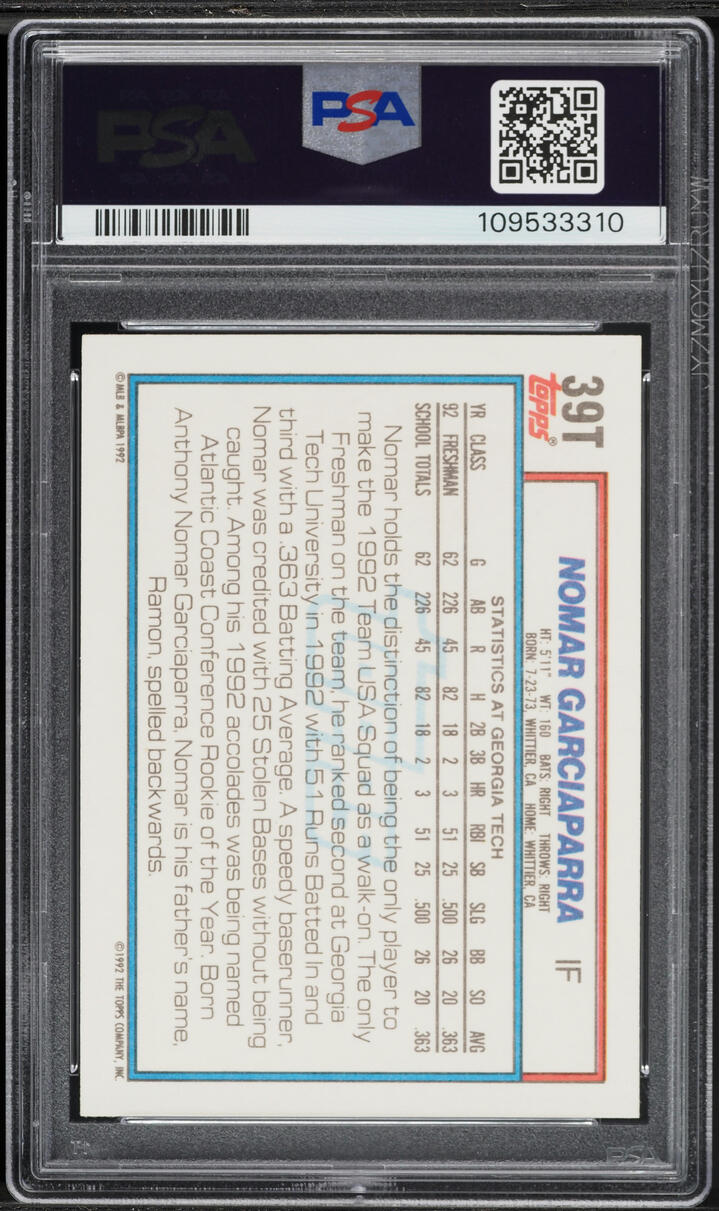 1992 Topps Traded Nomar Garciaparra ROOKIE #39T PSA 10 GEM MINT