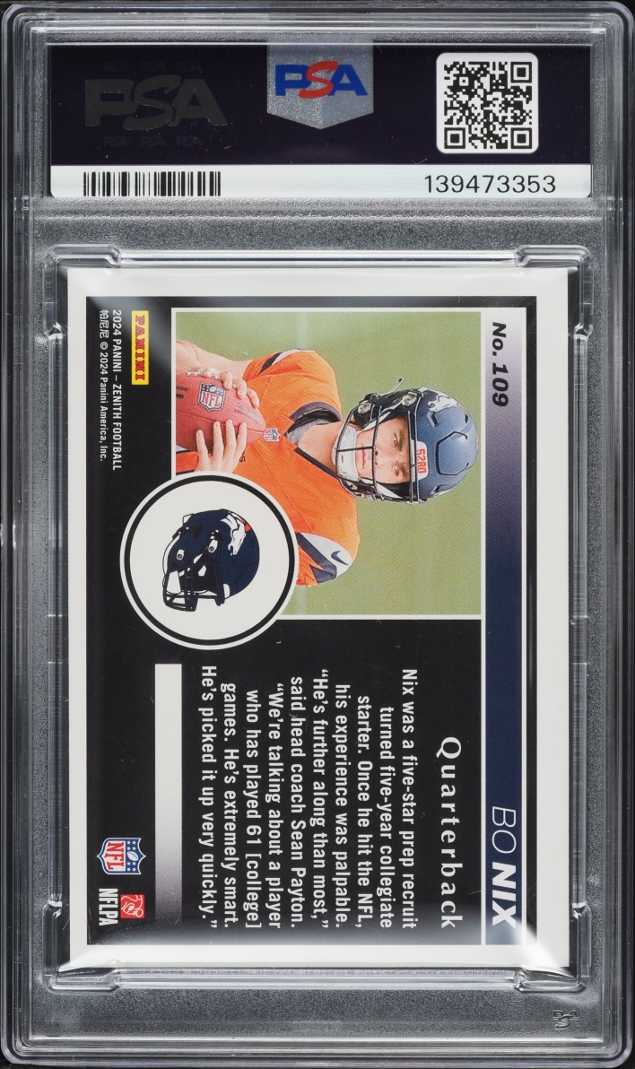 2024 Panini Zenith Red Zone Bo Nix ROOKIE /50 #109 PSA 7 NRMT