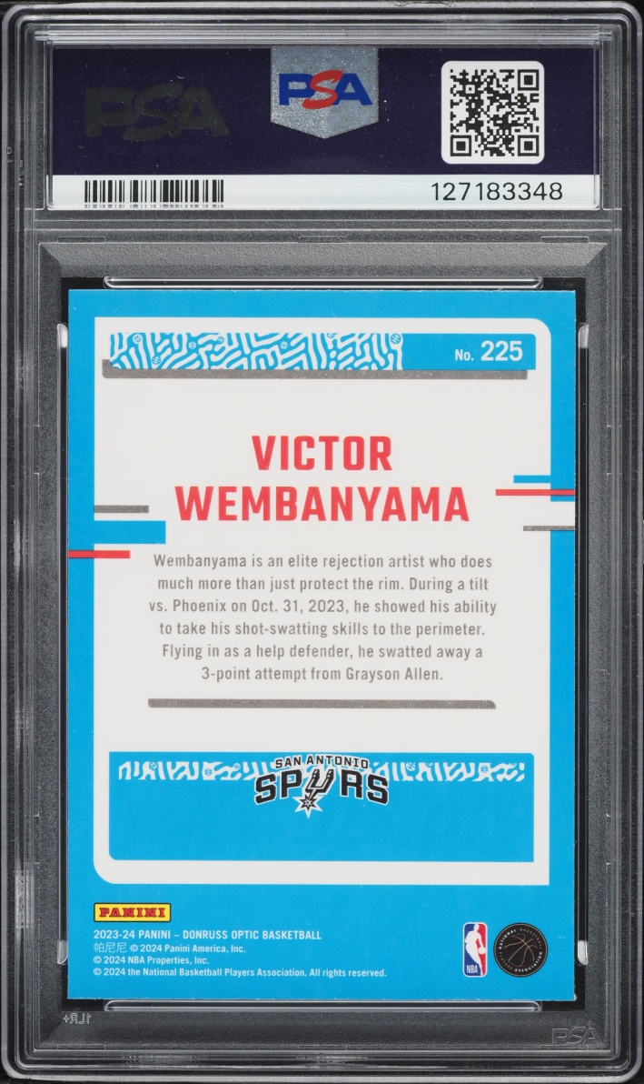 2023 Donruss Optic Victor Wembanyama ROOKIE #225 PSA 10 GEM MINT