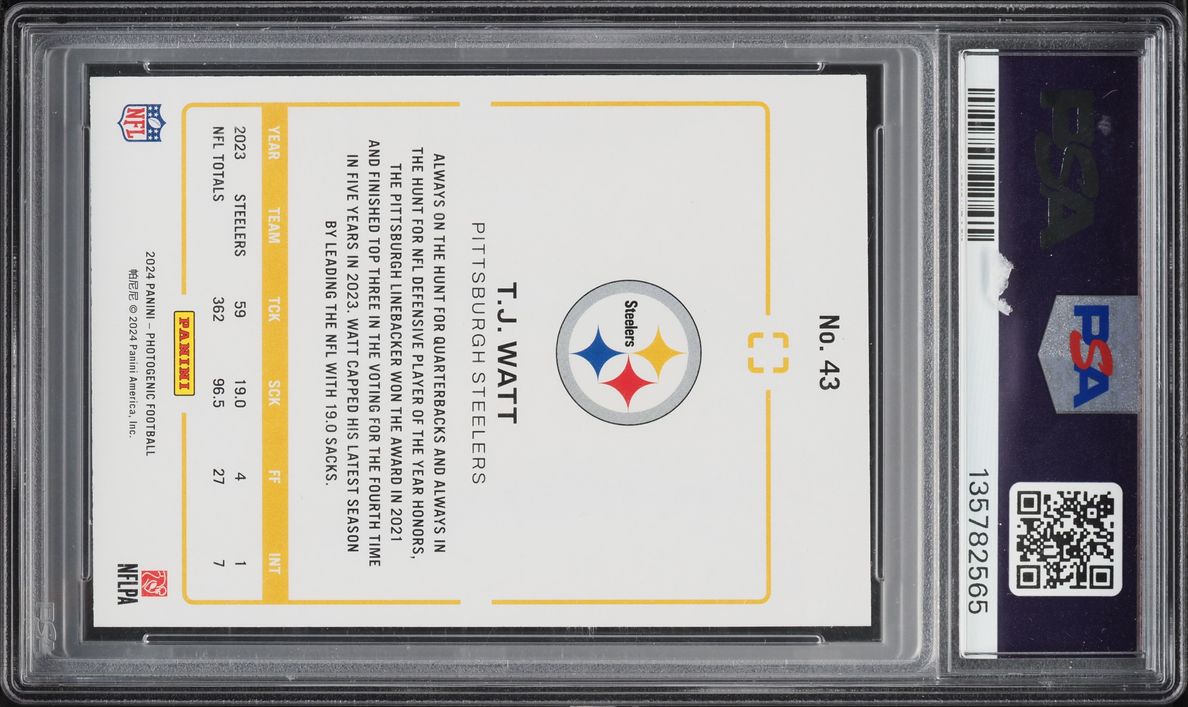 2024 Panini Photogenic Orange TJ Watt /25 #43 PSA 10 GEM MINT