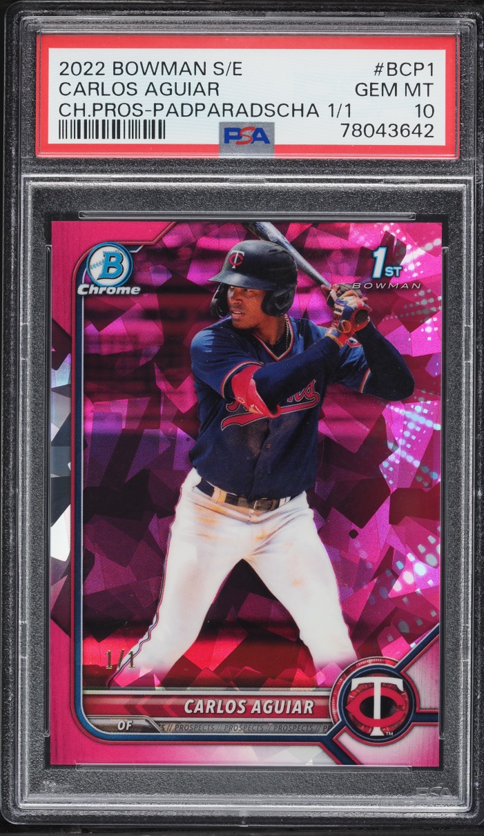 2022 Bowman Chrome Sapphire Edition Padparadscha Carlos Aguiar PROSPECT 1/1 #BCP1 PSA 10