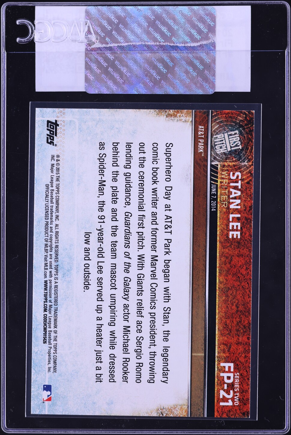 2015 Topps First Pitch Stan Lee #FP-21 CGC AUTH