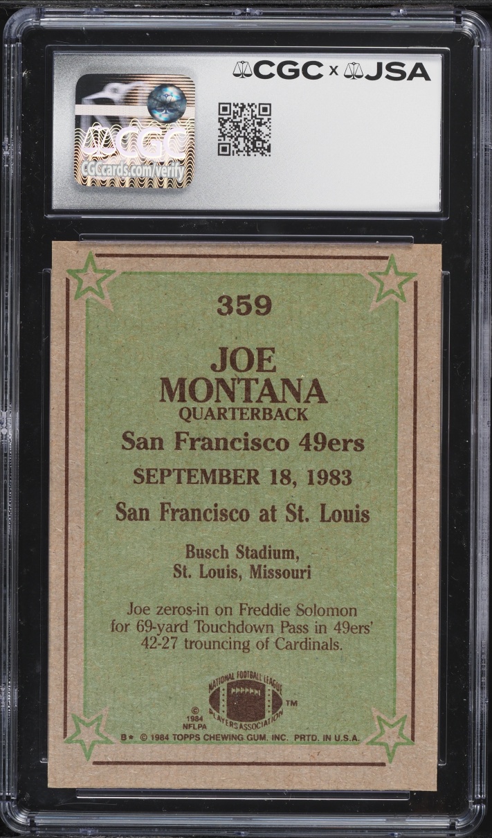 1984 Topps Football Joe Montana AUTO #359 JSA CGC AUTH