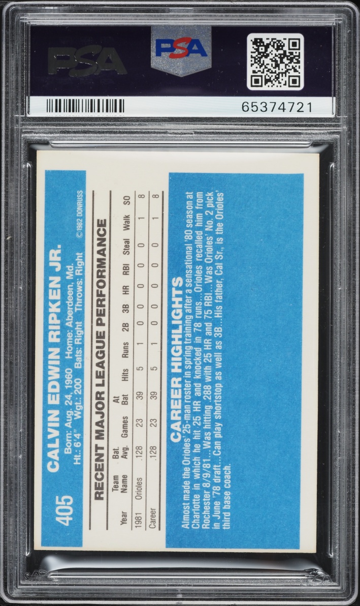 1982 Donruss Cal Ripken Jr. ROOKIE #405 PSA 8(oc) NM-MT