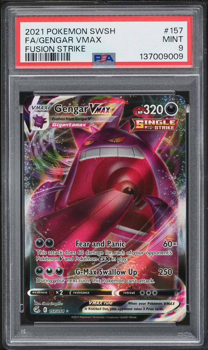 2021 Pokemon Sword & Shield Fusion Strike Full Art Gengar VMAX #157 PSA 9 MINT