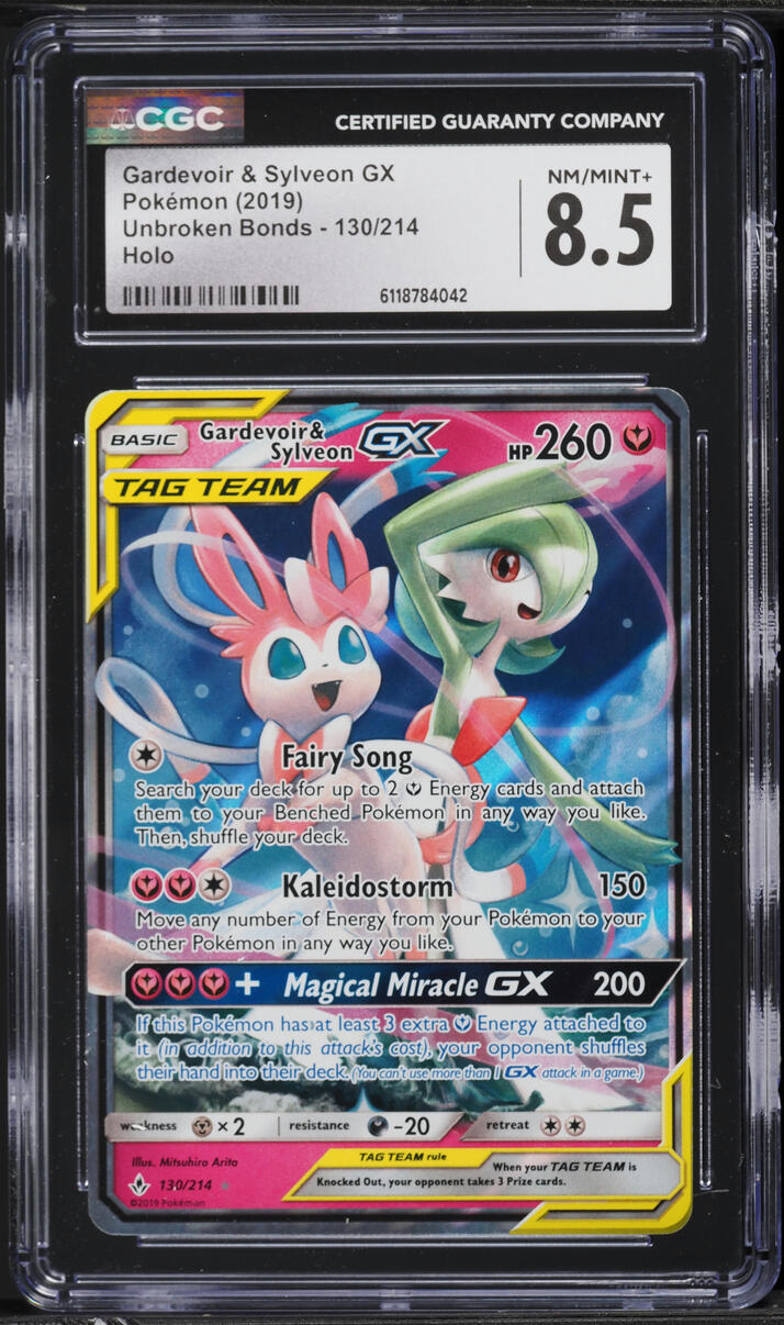 2019 Pokemon Sun & Moon Unbroken Bonds Gardevoir & Sylveon GX #130 CGC 8.5 NM-MT+