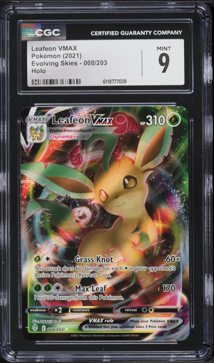 2021 Pokemon Sword & Shield Evolving Skies Full Art Leafeon VMAX #8 CGC 9 MINT
