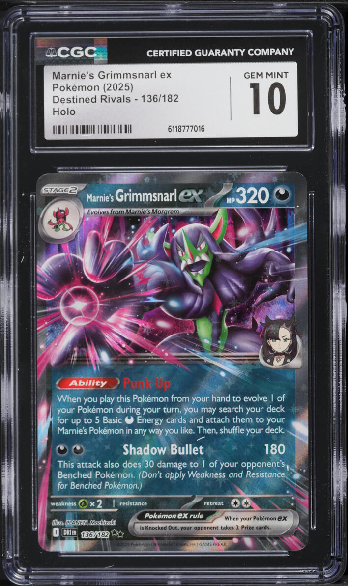 2025 Pokemon Scarlet & Violet Destined Rivals Holo Marnie's Grimmsnarl ex #136 CGC 10 GEM MINT