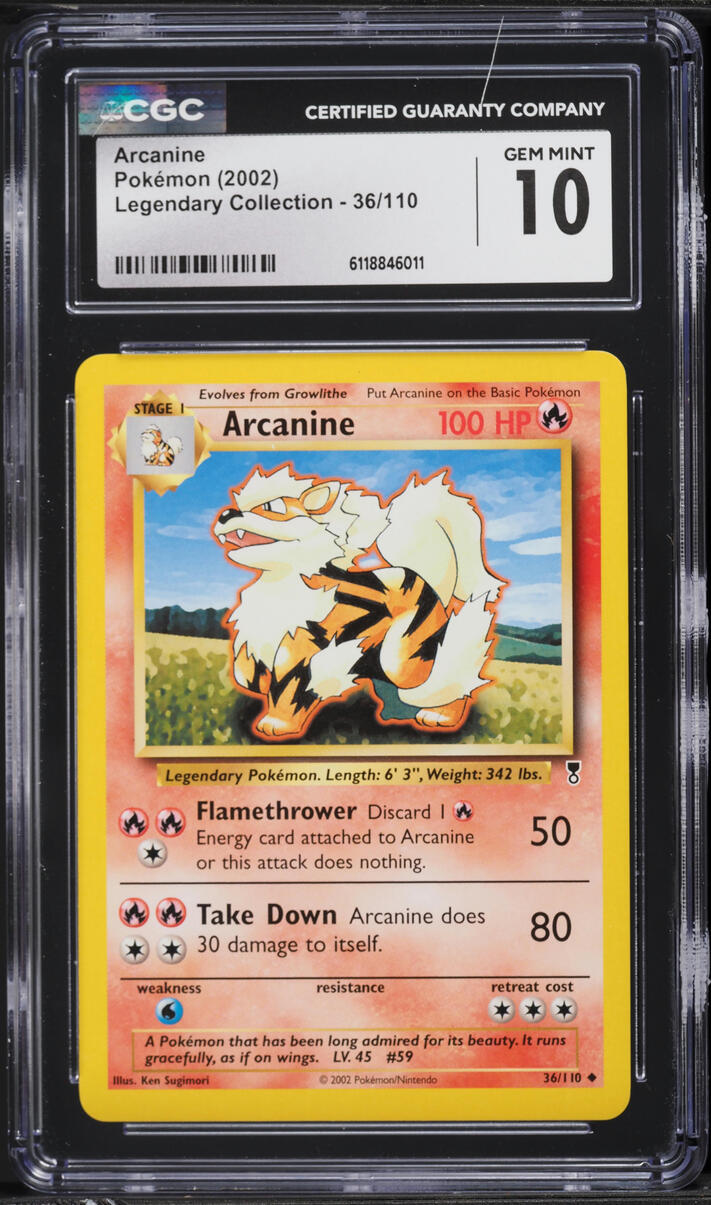 2002 Pokemon Legendary Collection Arcanine #36 CGC 10 GEM MINT