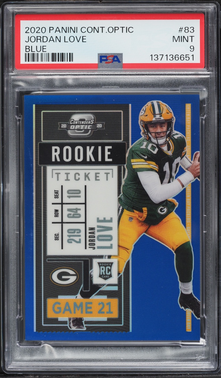 2020 Panini Contenders Optic Blue Jordan Love ROOKIE /99 #83 PSA 9 MINT