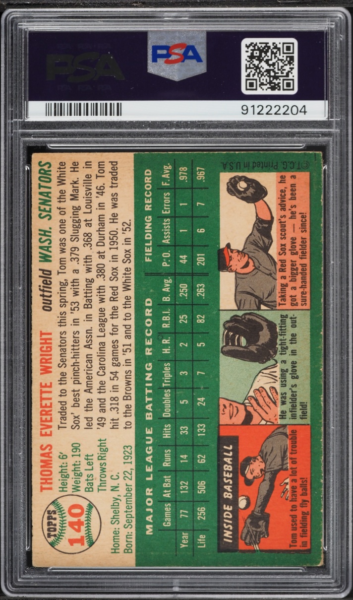 1954 Topps Tom Wright #140 PSA 8 NM-MT