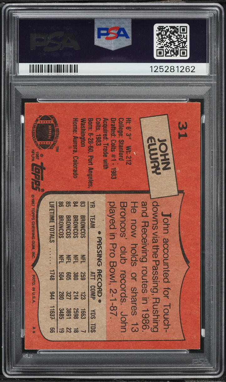 1987 Topps Football John Elway #31 PSA 7 NRMT