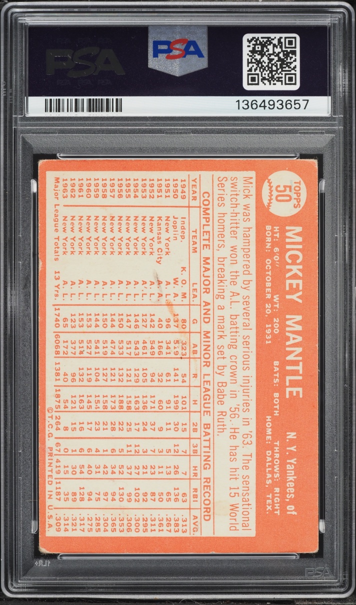 1964 Topps Mickey Mantle #50 PSA 1(mk) PR