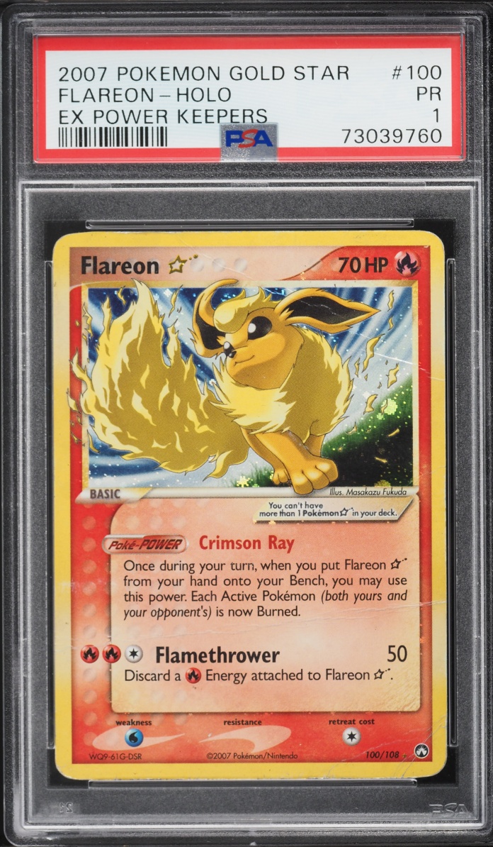 2007 Pokemon EX Power Keepers Holo Flareon Gold Star #100 PSA 1 PR