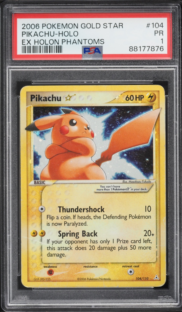 2006 Pokemon EX Holon Phantoms Holo Pikachu Gold Star #104 PSA 1 PR