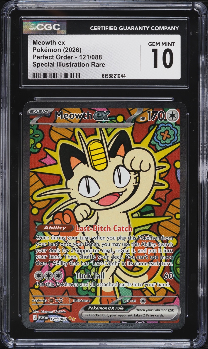 2026 Pokemon Mega Evolution Perfect Order SIR Meowth EX #121 CGC 10 GEM MINT