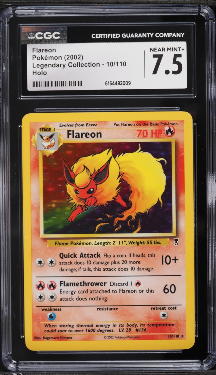 2002 Pokemon Legendary Collection Holo Flareon #10 CGC 7.5 NRMT+