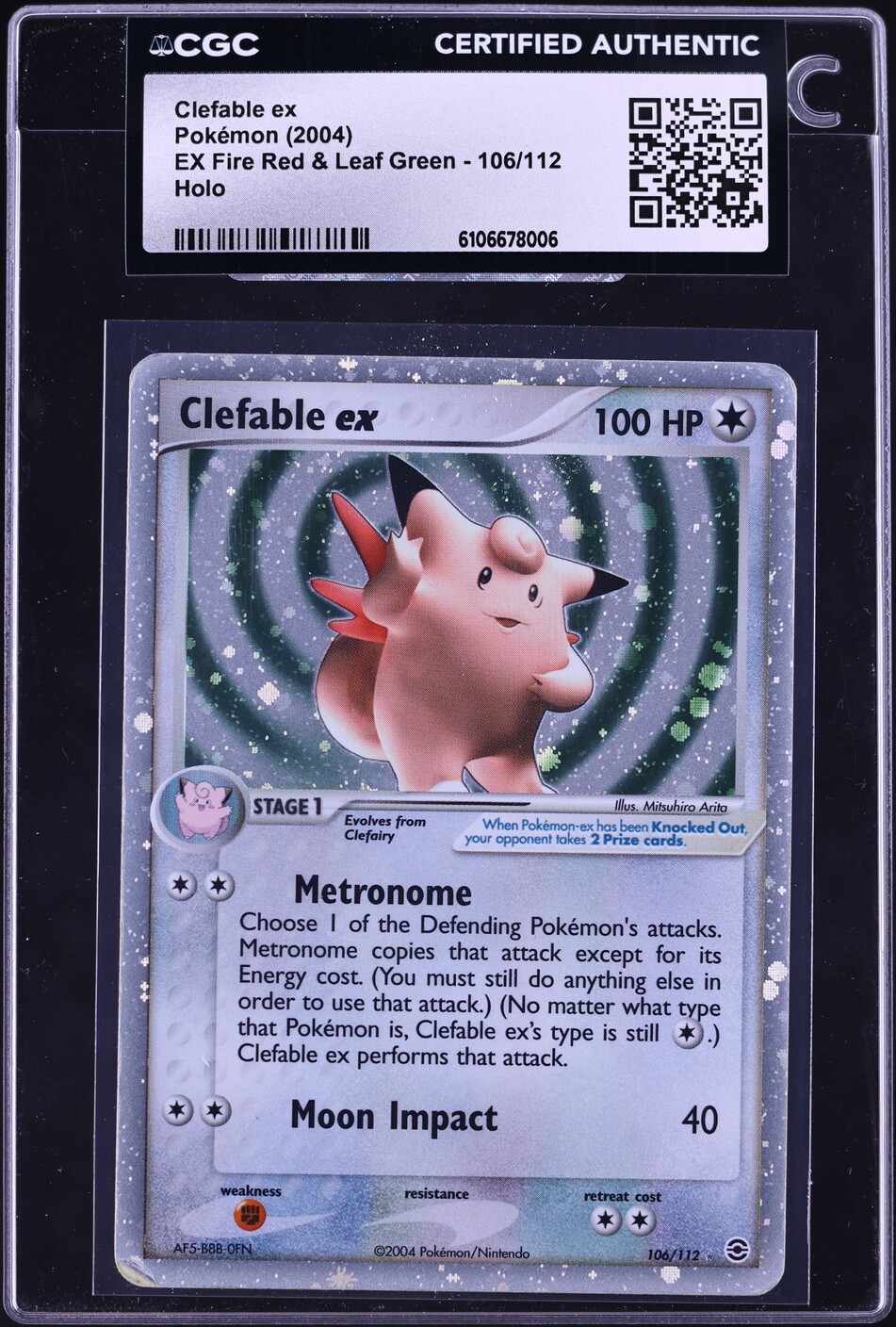 2004 Pokemon EX Fire Red & Leaf Green Holo Clefable ex #106 CGC AUTH