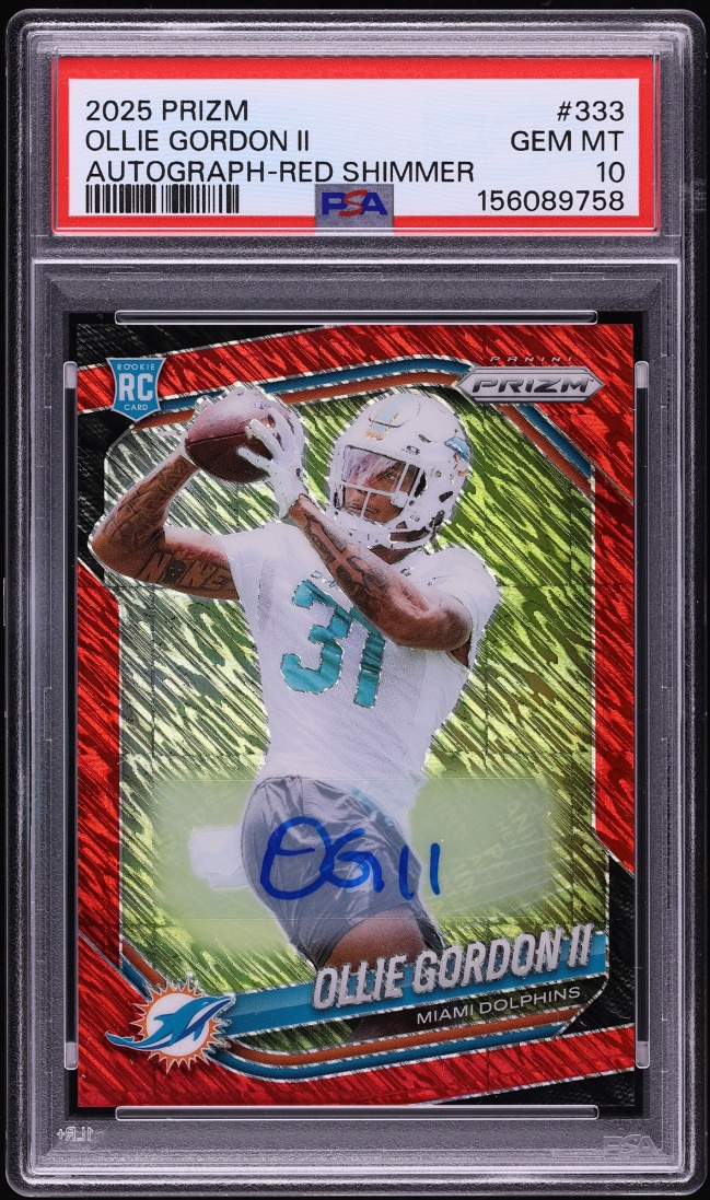 2025 Panini Prizm Red Shimmer Ollie Gordon II ROOKIE AUTO /35 #333 PSA 10 GEM MINT