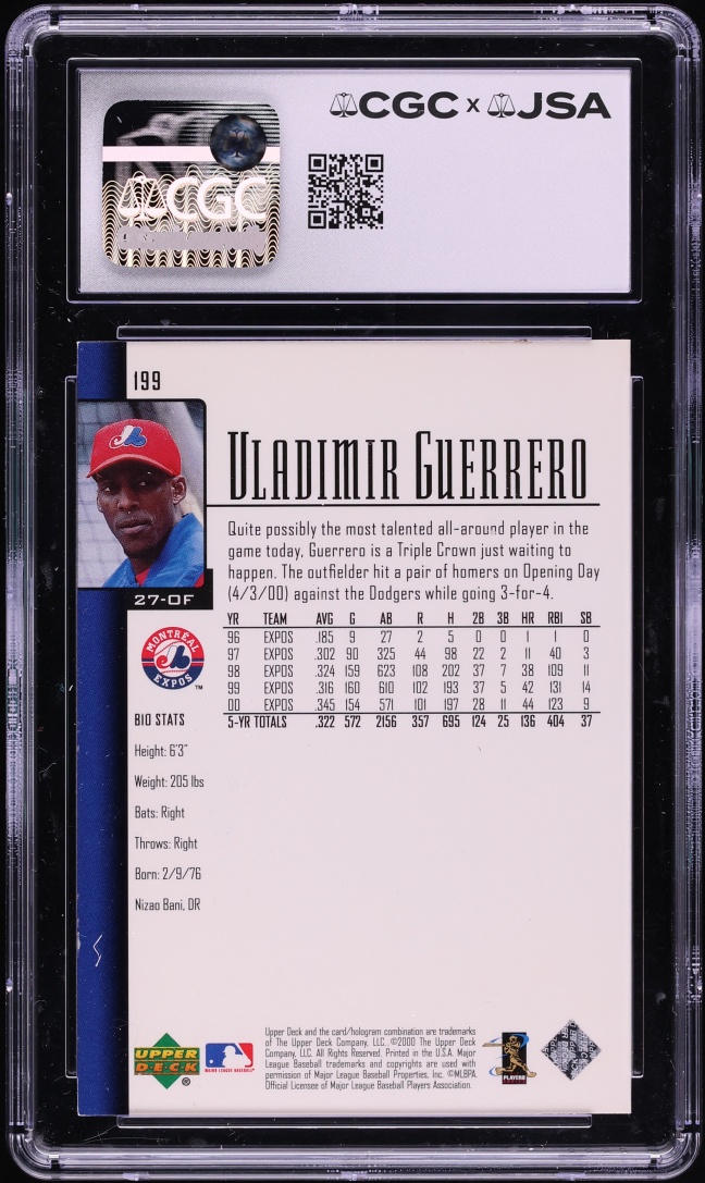 2001 Upper Deck Vladimir Guerrero AUTO #199 JSA CGC AUTH