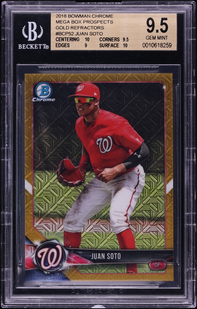 2018 Bowman Chrome Mega Gold Refractor Juan Soto PROSPECT /50 #BCP52 BGS 9.5 GEM MINT