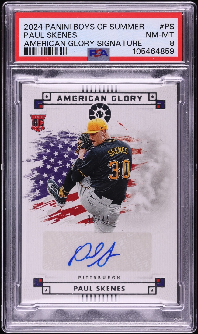 2024 Panini Boys Of Summer American Glory Paul Skenes ROOKIE AUTO JSY # 30/49 PSA 8 NM-MT